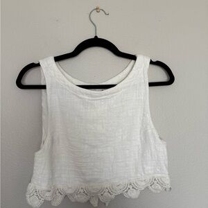 Free People White Cropped Top with Lace Trim and skirt
